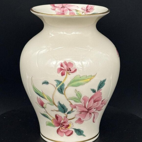 Vintage 1980's Lenox Barrington Collection Flared Pink Floral 24K Gold Trim Vase - Picture 8 of 9